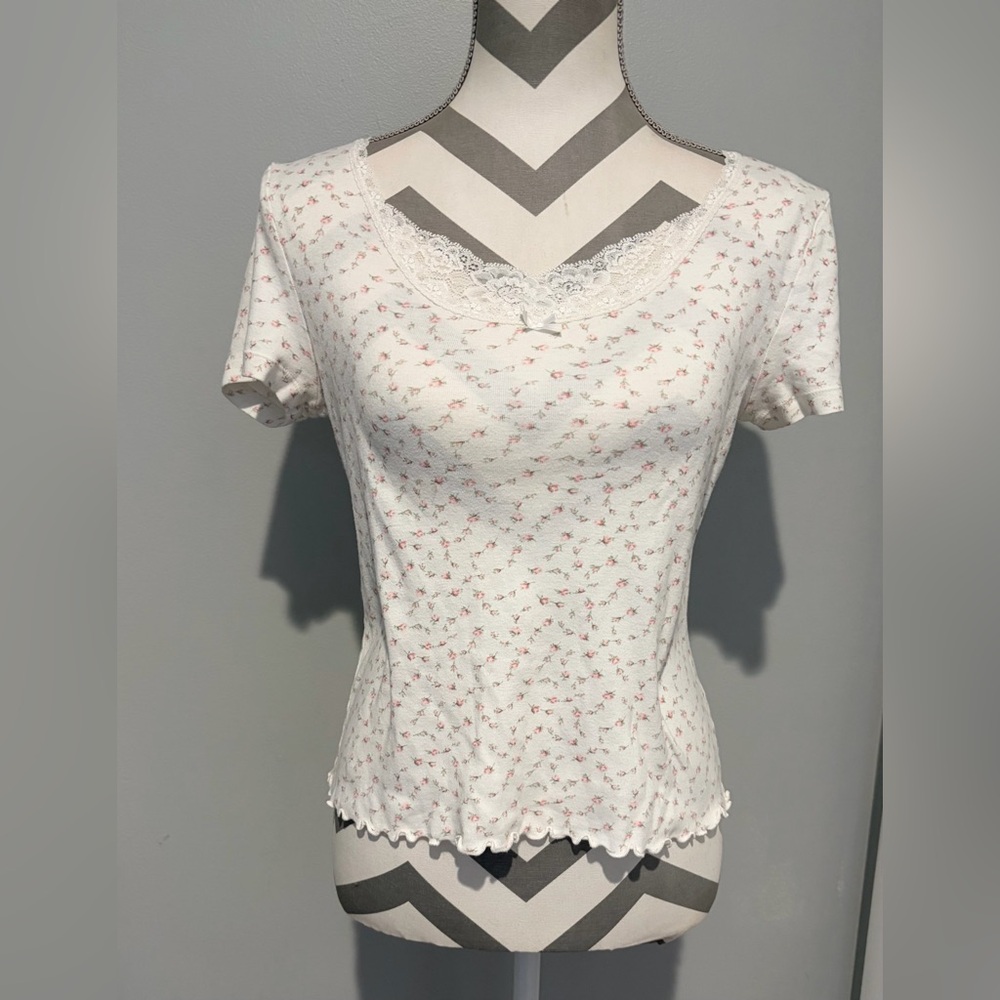 Chaps White Floral Lace Women's Tee